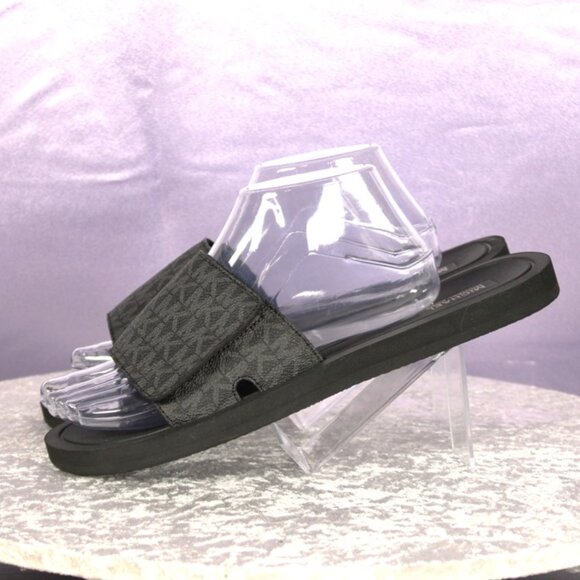 Michael Kors MK Logo Slide Sandals Black Mens Size 8.5M Rubber Sole